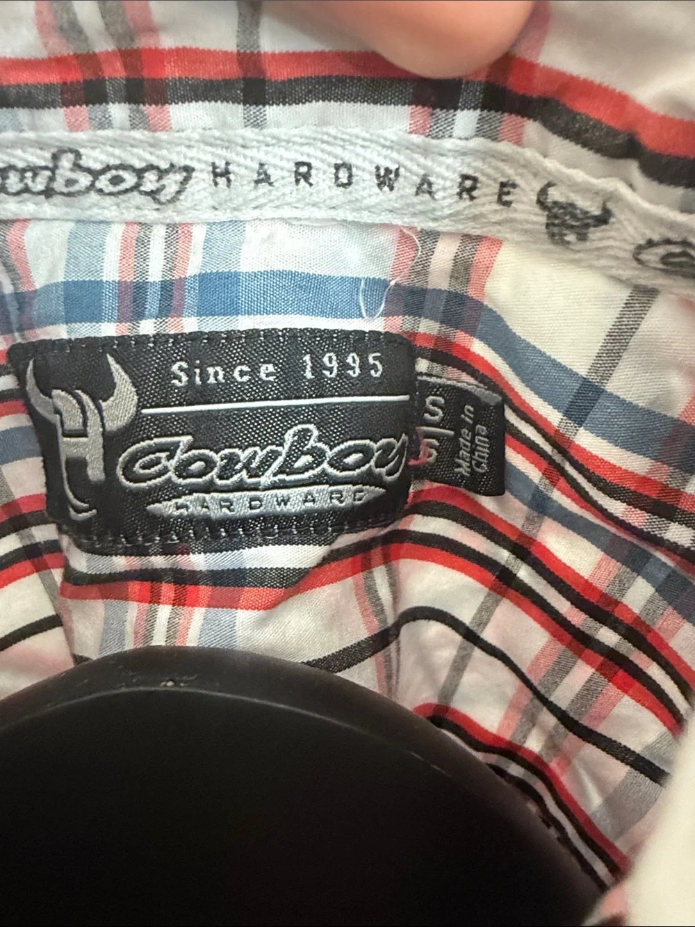 Button-Front Kids Plaid Shirt in Red, Blue & White